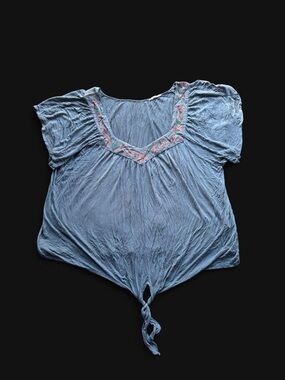 ✨Blue Floral Embroidered Top with Tie Detail✨